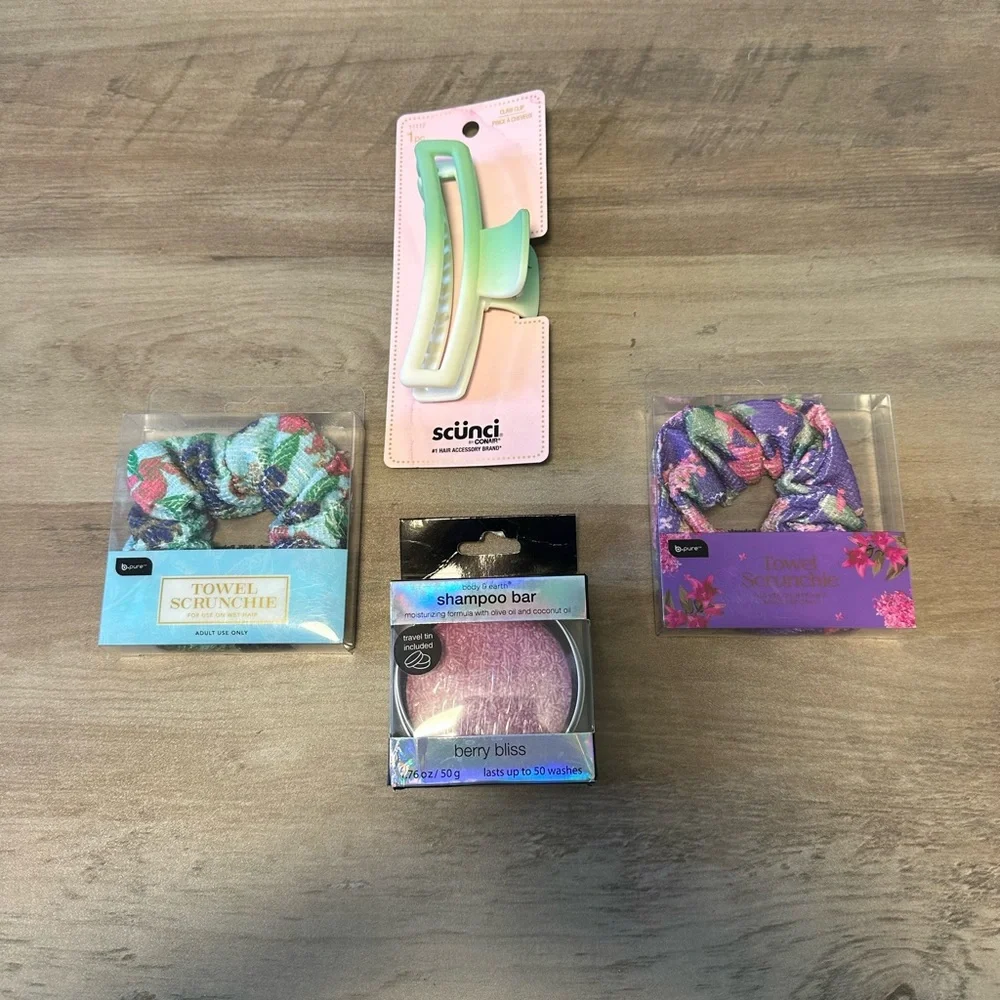 Hair Lot Shampoo Bar, Towel Scrunchies, Claw Clip NEW